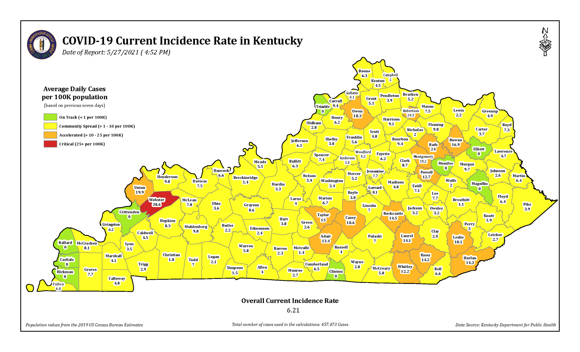 KY COVID-19 incidence map 5/27/21